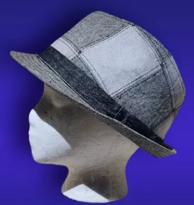 Stetson Gray Patchwork Linen Cotton Blend Fedora Sz L Gangster Hat Trilby Cuban • $34.95