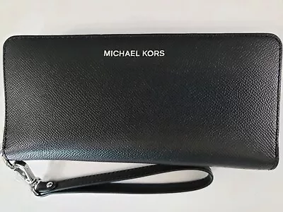 Michael Kors Jet Set Travel Continental Black Leather Nwt Msrp $198.00 Authentic • $75