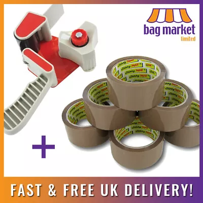 Tape Gun Dispenser + 6 Rolls Strong Stikky® Brown Parcel/Packing Tape 48mm X 66m • £11.99