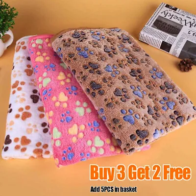 Pet Mat Paw Print Cat Dog Puppy Fleece Soft Warm Blanket Bed Cushion Mattress UK • £3.20