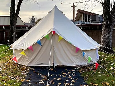 UK Ship Outdoor Glamping 5M Canvas Bell Yurt Tent With Detachable Groundsheet • £478