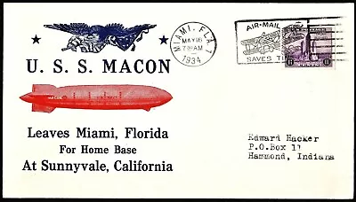 USS MACON ZRS-5 Zeppelin Flight Cover Miami FL May 16 1934 Hacker Cachet • $23.50