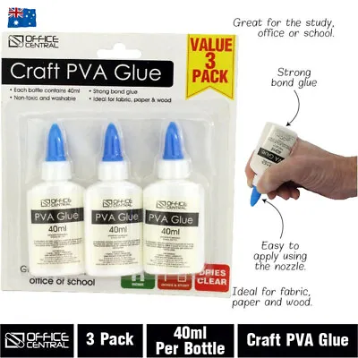 $8.49 • Buy 3pcs PVA Glue All Purpose Non Toxic Washable Clear Slime Make Craft Scrapbook AU