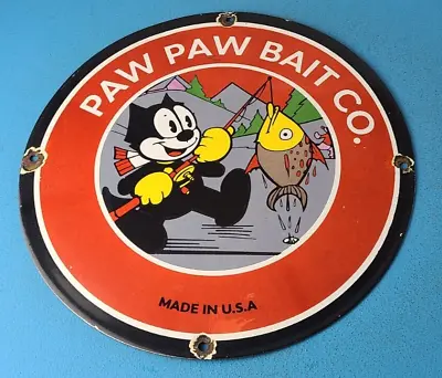 Vintage Paw Paw Bait Porcelain Felix Cat Fishing Tackle Gas Pump Service Sign • $145.47