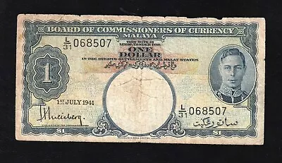 Malaya British Administration $1 Dollar P-11 1941 * King George VI * Banknot • $50