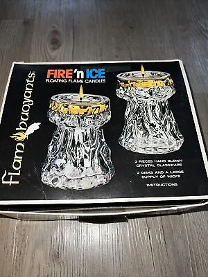 Vintage 70’s Floating Flame Candles Use Only Oil & Water Crystal Glass Deadstock • £32.73