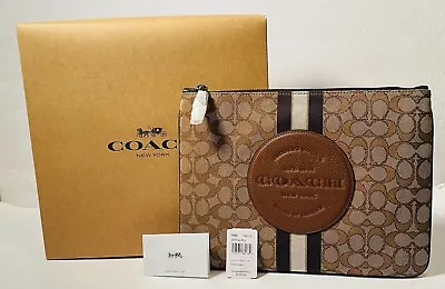 COACH Large Pouch Signature Jacquard Travel Tech Khaki BRAND NEW  • $109