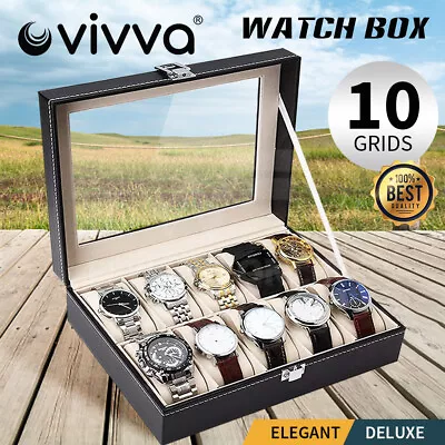 VIVVA Leather Watch Jewelry Display Storage Holder Case 10 Grids Box Organizer • $21.42