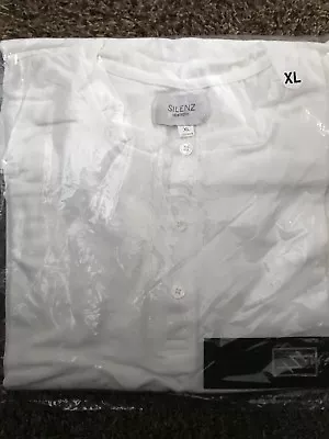 Men's White Three Button Short Sleeve Tee Shirt Collarless Polo Sz XL • $9.39