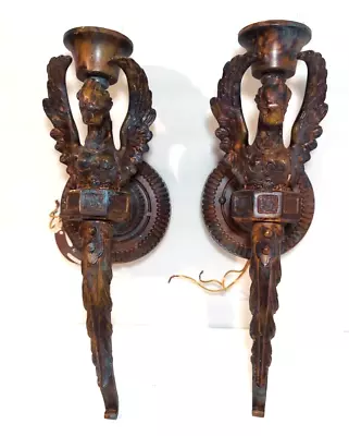 2 Large 17  Bronze Antique Art Deco Gothic Griffin Steampunk Wall Light Sconce • $476