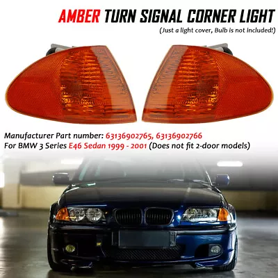 Pair Amber Corner Parking Signal Lights For 1999-2001 BMW E46 3-Series Sedan 4DR • $23.50