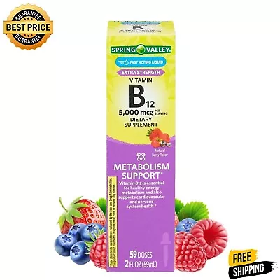 Spring Valley Liquid Vitamin B12 5000mcg Metabolism Supplement Berry 2 Fl Oz • $14.99