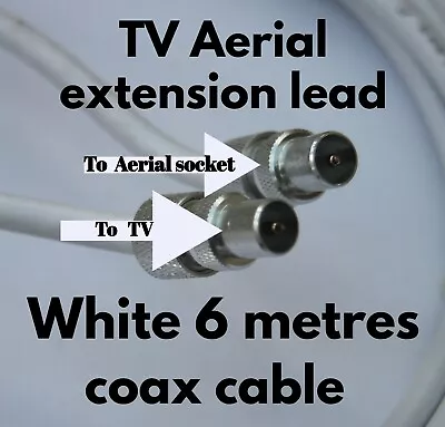 6m Metres Quality RF Coax White TV Aerial Cable Television Extension Fly Lead.  • £8.97