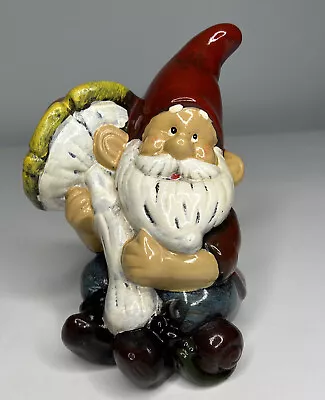 Gnome Holding Mushroom Figural Ceramic Figurine 7 In • $9.99