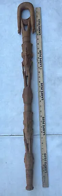 Vtg Hand Carved Wood Tribal Tiki Walking Stick Cane Folk Art 37” Long Pacific • $99