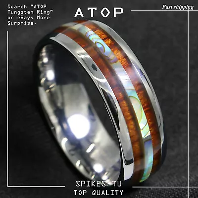 8/6mm Tungsten Carbide Ring Koa Wood Abalone ATOP Wedding Band Ring Men Jewelry • $16.99