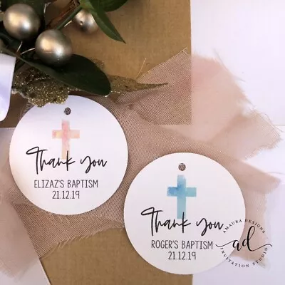 12 White Thank You Gift Tags Favour Personalised Baptism Christening Communion • $4.98