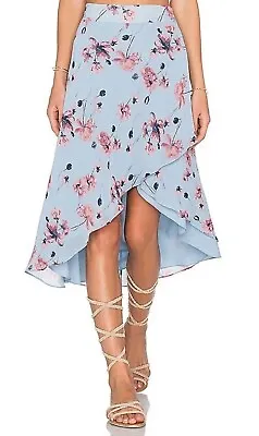 Revolve House Of Harlow 1960 Blue Pink Floral Maya Wrap Skirt Tie Front Large • $59