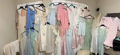 LOT OF 37 VINTAGE LINGERIE NIGHTGOWNS Robes Peignoir Lace Slips  Teddie Glam • $88