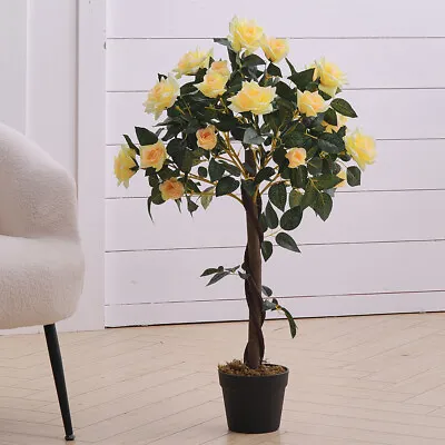 Artificial Yellow Flowering Plant Large Fake Rose Tree Bouquet Outdoor Garden UK • £30.95