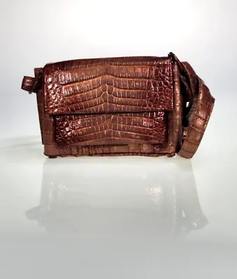 $520 • Buy Nancy Gonzalez Gold Bronze Crocodile Small Flap Crossbody Shoulder Bag EUC