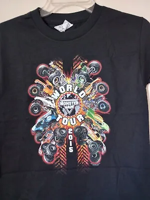 Monster Jam 2015 World Tour Boy's Small Black Crew Neck Short Sleeve T-Shirt • $17.22