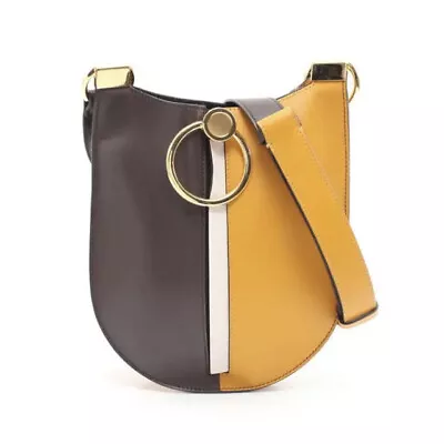 MARNI Earring Bag Shoulder Bag Leather Brown Yellow Preowned Authentic • $426