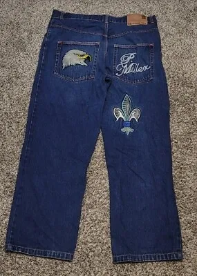 VTG P.Miller Master P New Orleans Jeans Blue 36x30 Embroidered Hip Hop  • $54.99