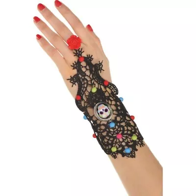 Day Of The Dead Black Lace Ring Bracelet Ladies Costume Accessory • $9.99