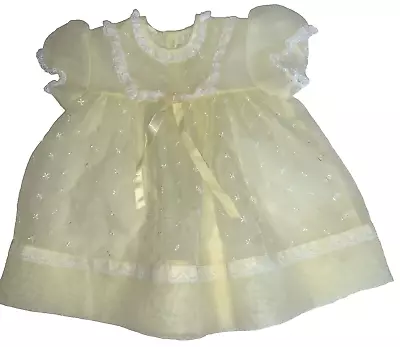 Vintage Yellow Baby Dress Sheer Eyelet Embroidered Lace Trim 24 In Chest Party • $12.99