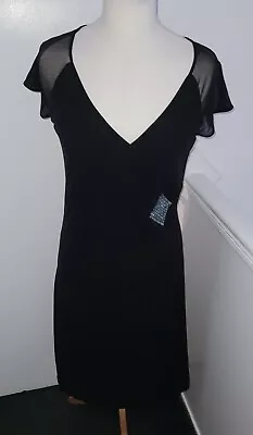 Mexx Black Short Sleeved Beaded Waist Asymmetrical Evening V-Neck Dress Size M • £2