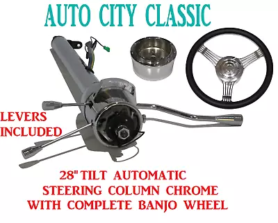 $299 • Buy 28  Street/Hot Rod Chrome Stainless Tilt Automatic Steering Column Banjo Wheel