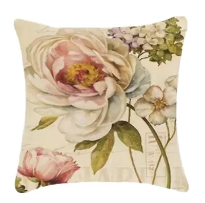 Vintage Magnolia Rose Floral French Retro Throw Pillow Cover Linen HOME Decor • $15.95