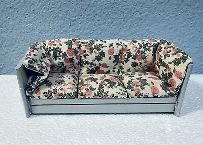 Dollhouse Couch Miniature Furniture Floral Fabric  Padded Sofa Vintage • $13.99