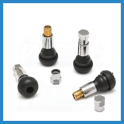 TR413 Snap-In Wheel Tire Valve Stems Short Chrome Rubber Cap (4 Pcs) • $3.99