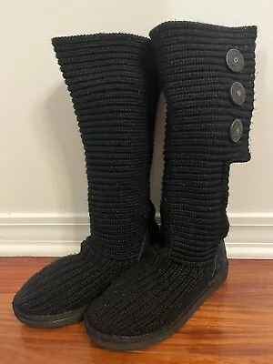 UGG Boots 5819 Classic Cardy Black Suede Sweater Knit Womens Sz 7 • $22