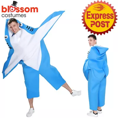 EY12 Mens Blue Shark Costume Funny Sea Beach Animal Katy Perry Left Shark Mascot • £35.22