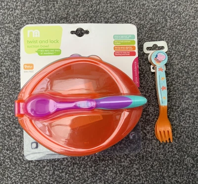 £10.10 • Buy *NEW* Mothercare Twist & Lock SuctionBowl Spoon Set + Peppapig Spoon Fork JOBLOT