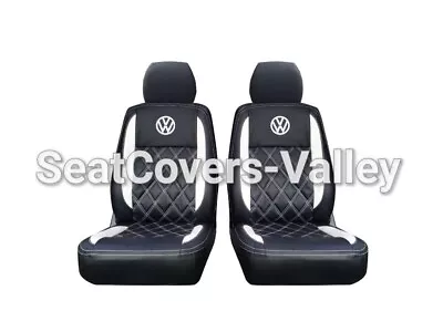 VW Transporter T5 T6 Front Row (1+1) 2x Single Leatherette Seat Covers VW Logos • $168.01