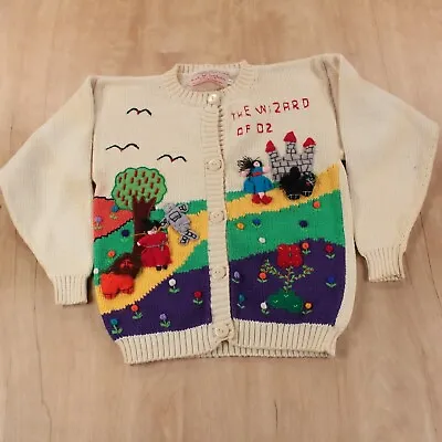 1989 AUNTI M's FANTASIES Wizard Of Oz Embroidered Cardigan Sweater LARGE Vtg 80s • $38