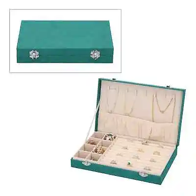 £60.21 • Buy Jewelry Organizer Storage Box Forest Green Velvet With Anti Tarnish Lining Lock