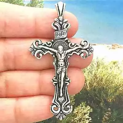 925 Sterling Silver 3D Christian Jesus Christ Cross Catholic Crucifix Necklace • $13.74