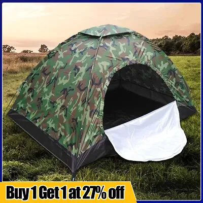 Pop Up Hiking Tent 1-2 Person Family Camping Outdoor Festival Shelter Tent Camo • £14.85