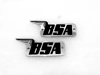 Vintage BSA Fuel Tank / Tool Box Emblem Badge Set Brass Chrome Enamel Black • $42.27