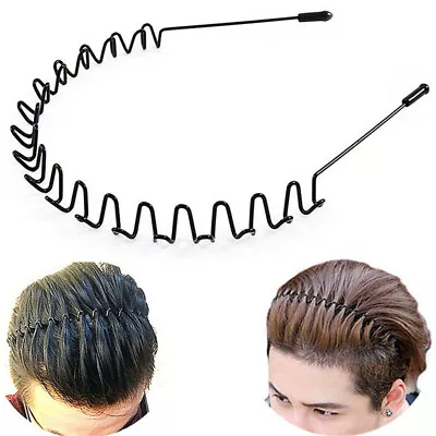 Elastic Men Women Metal Hair Bands Headbands Wavy Hoop Clips Sports Beauty Care • £2.71