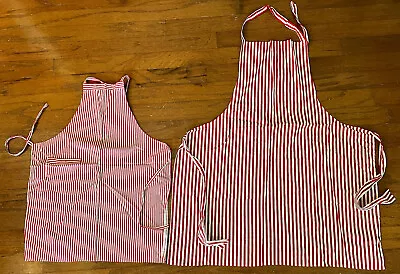 Parent Child Matching Apron Set Red White Stripes Hand Made Father Son Daughter • $19.96