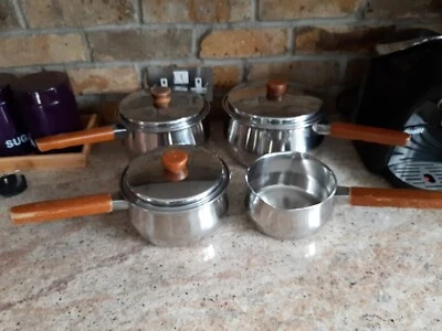£65 • Buy Prestige Stainless Steel  Vintage Saucepan Set Wood Handle  Set Of 5
