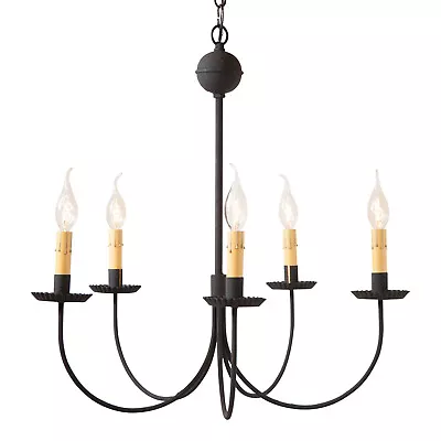 5 Arm IRON CHANDELIER Primitive Colonial Light In Textured Black USA Handcrafted • $355.95