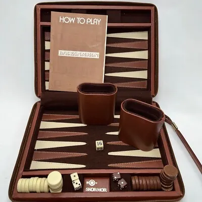 Vintage Skor-Mor Backgammon Game Set In Faux Leather Zip Travel Folding Case • $17