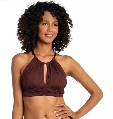 La Blanca Island Goddess High Neck Midkini Bikini Top Java Size 14 • $24.99